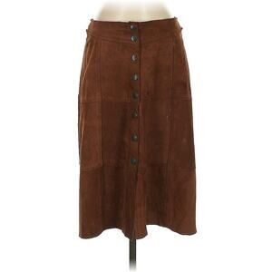 VTG Gap Chocolate Brown Suede Leather Buttons Front Midi Skirt 4